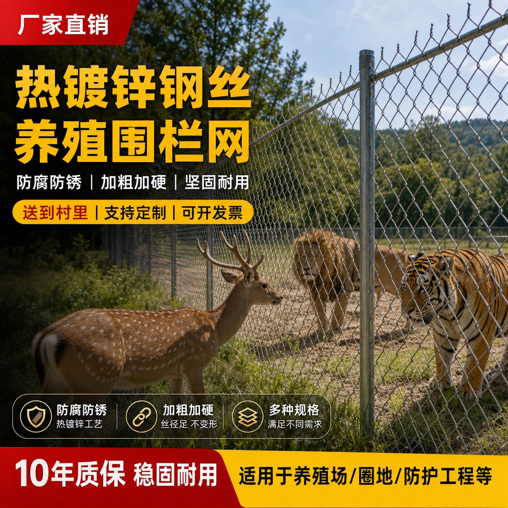 热镀锌铁丝围栏网防锈钢丝网勾花网养鸡菜园养殖网格护栏防护家用