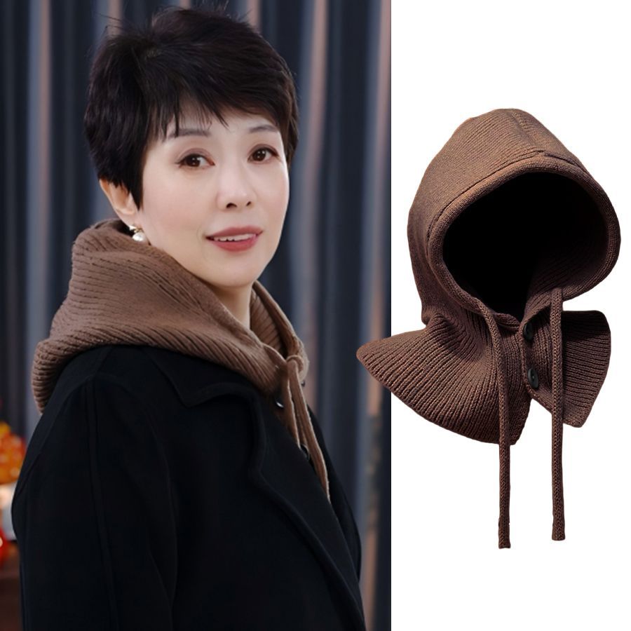 冬季保暖女帽毛线帽跨境爆款拉法假帽衫帽围巾披肩一体针织护耳帽
