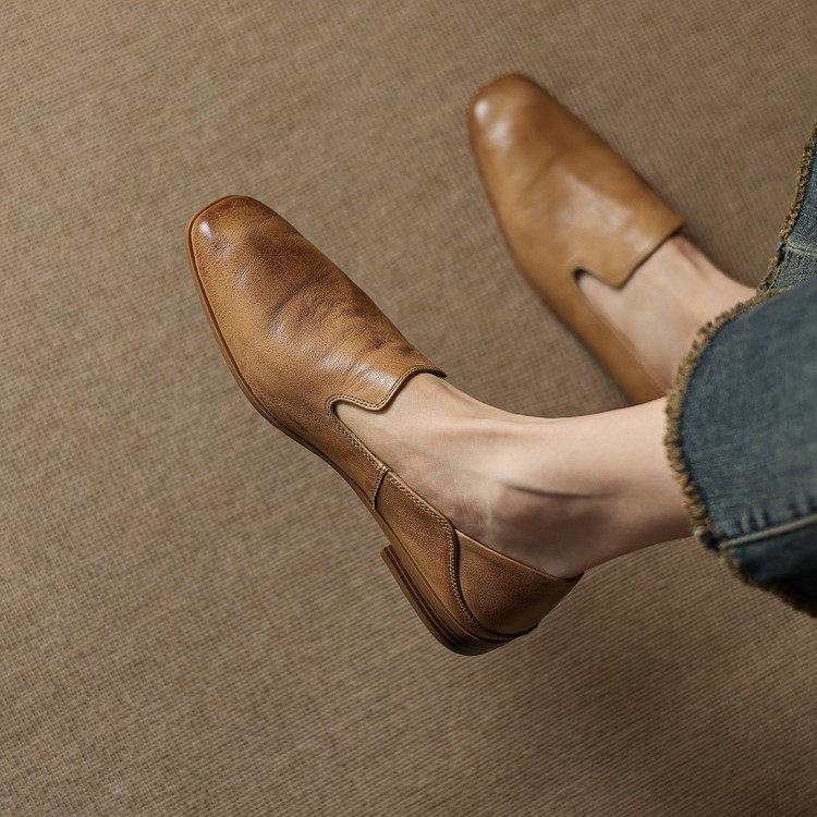 方头粗跟橡胶胶粘工艺头层猪皮深口单鞋,女鞋,深口单鞋,淘宝优惠券,粉丝福利购,淘宝优惠卷