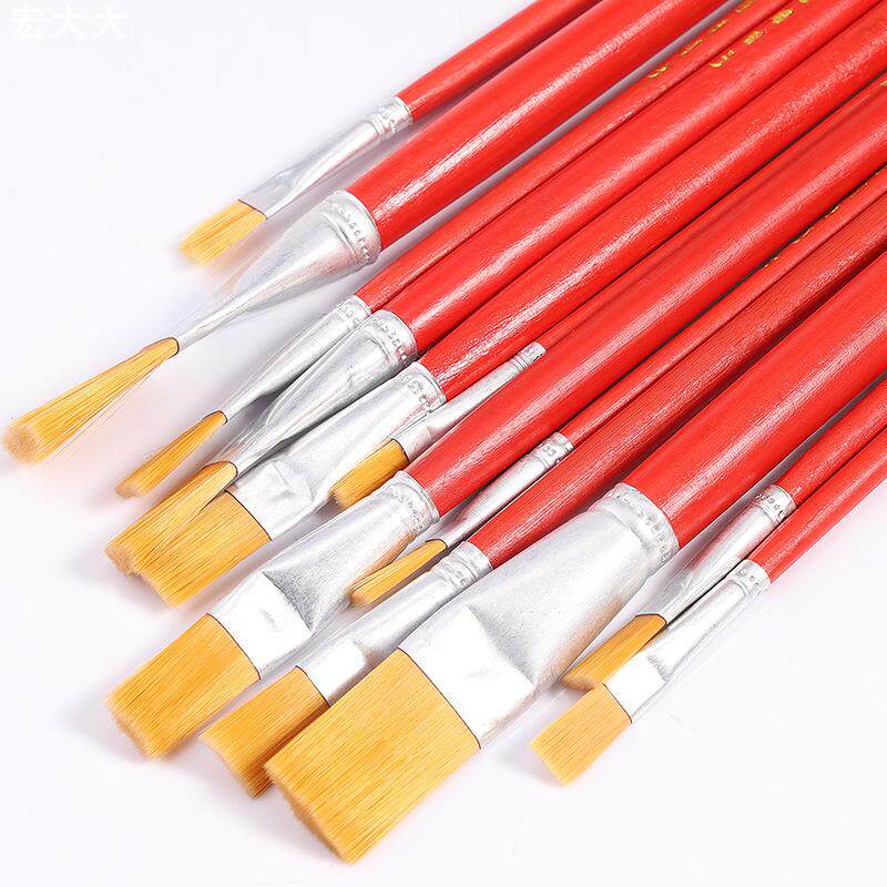 画材尼龙毛儿童单支油画笔水粉水彩平头毛笔工业油漆笔刷毛刷排笔
