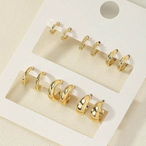 Earring set 6 pieces 金属耳圈覆古麻花耳环套组6件套earrings