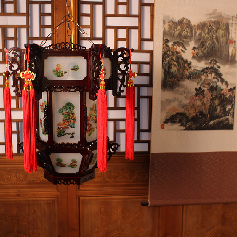 非遗六角木质花灯宫灯中式仿古高档实木古典灯笼家庭庭院楼阁吊灯