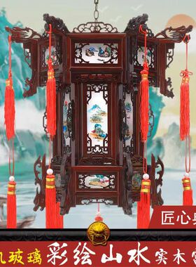 2025新实木宫灯六角仿古风阳台灯笼大全新中式户外春节中国风吊灯