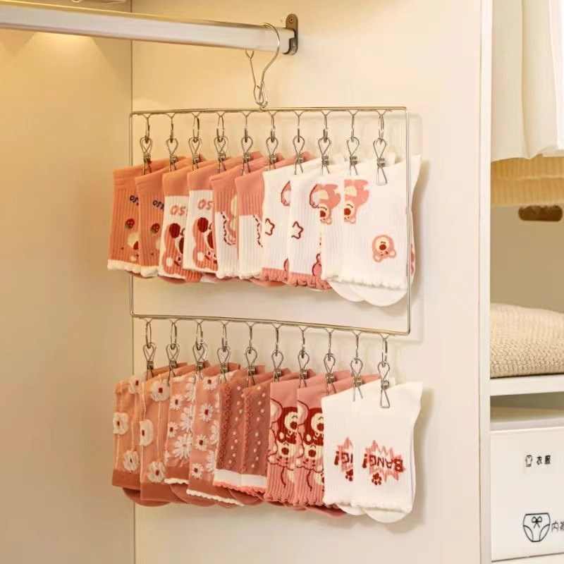 不锈钢袜子晾晒架多夹子晾衣架宿舍防风婴儿袜子收纳夹晒袜子神器