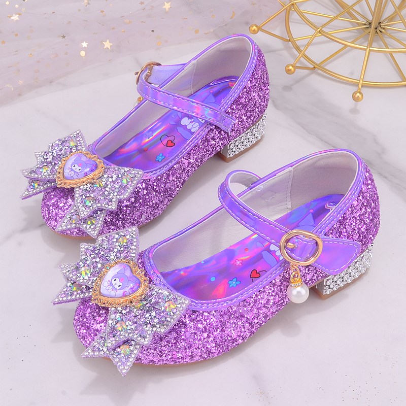 女童高跟鞋公主鞋库洛米儿童紫色水晶鞋软底小女孩单皮鞋春秋新款