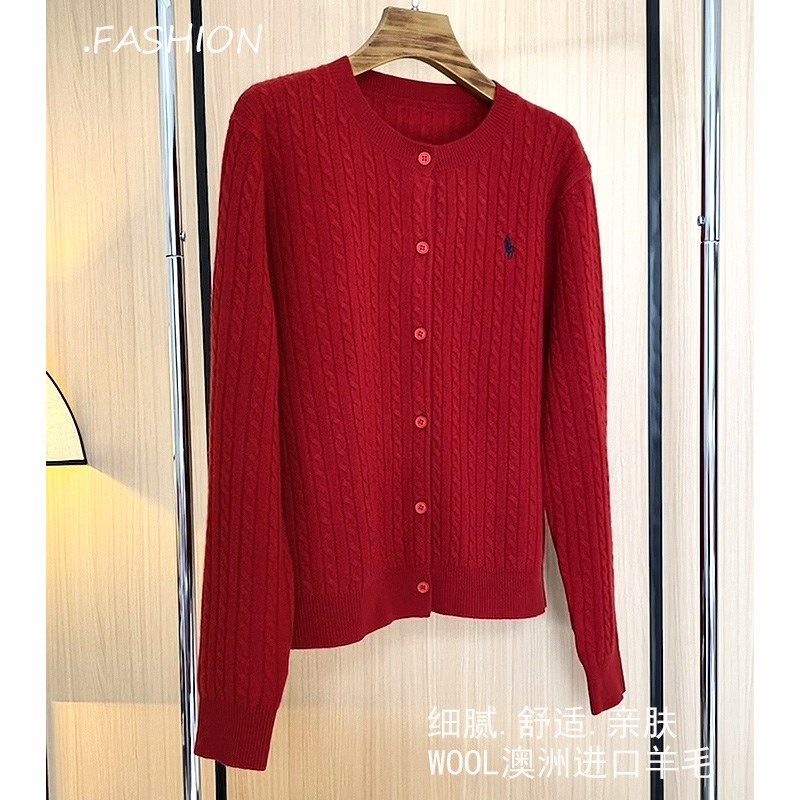 拉F夫圆领针织毛衣羊毛开衫外套麻花绞花女渐变丁达尔2024新款