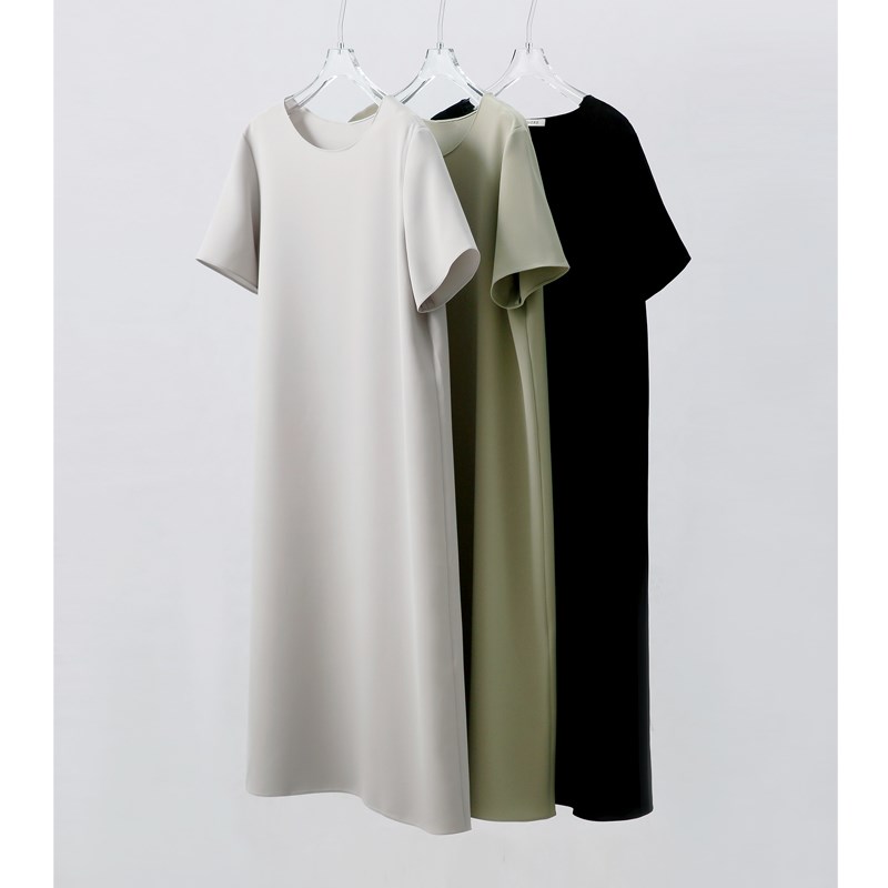 慵懒风宽松抗皱三醋酸连衣裙休闲大码藏肉显瘦随性懒人直筒长裙夏