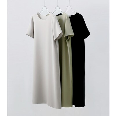 慵懒风宽松抗皱三醋酸连衣裙休闲大码藏肉显瘦随性懒人直筒长裙夏