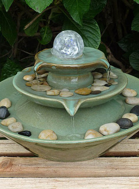 陶瓷喷泉流水欧式工艺品摆件客厅家居桌面招财水景风水球装饰摆设