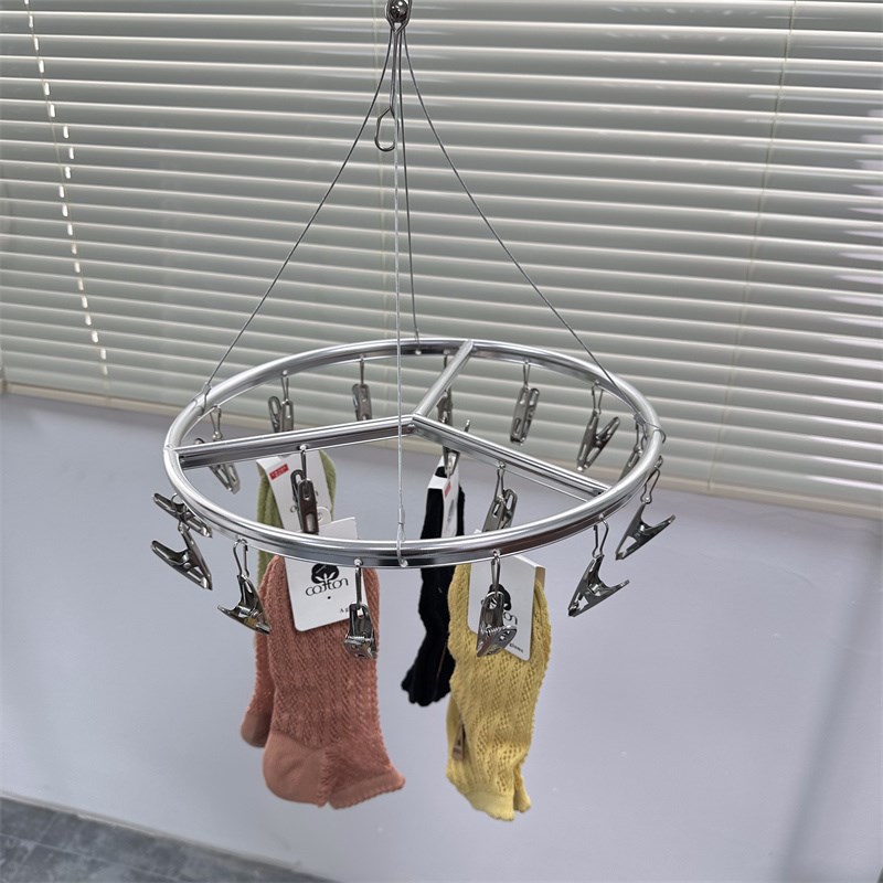 铝合金晾衣架 圆形夹子不锈钢晒内衣架17夹