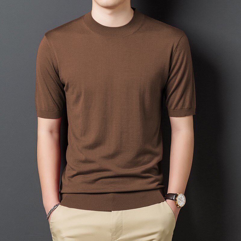 超薄精纺美丽诺纯羊毛柔软舒适0压感打底衫休闲短袖针织T恤男圆领