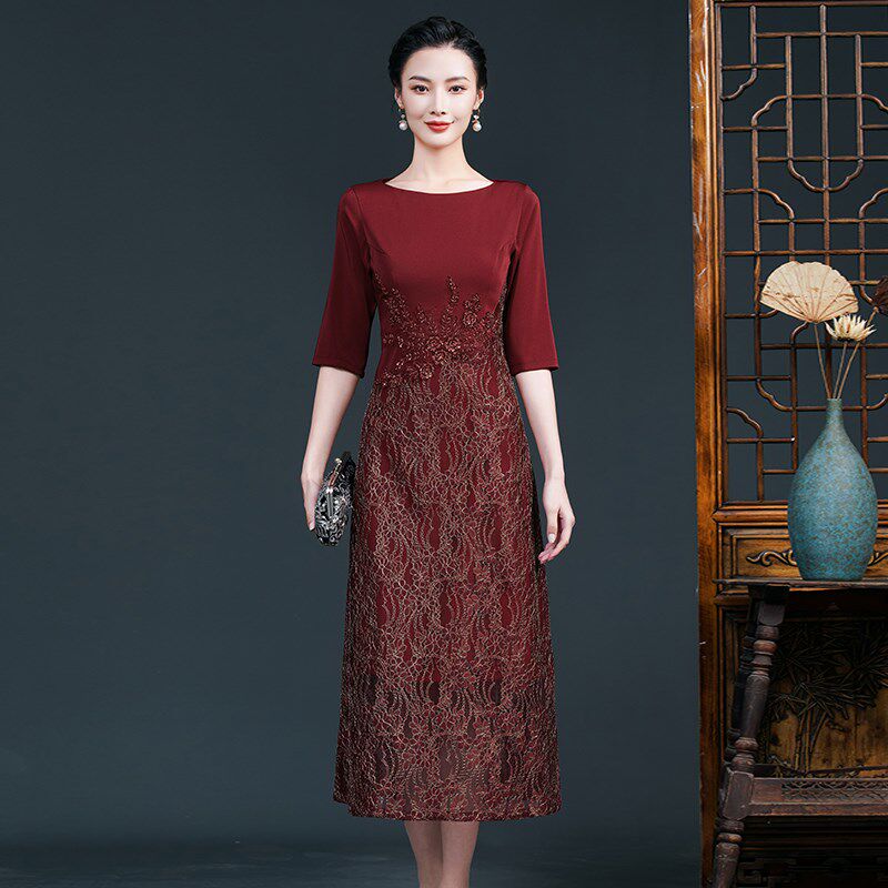 喜婆婆婚宴装高贵洋气2023年新款丈母娘妈妈结婚礼服显瘦连衣裙女