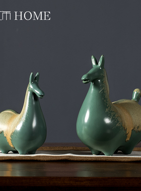 中式禅意客厅电视柜书房酒柜玄关样板房装饰复古陶瓷唐马动物摆件