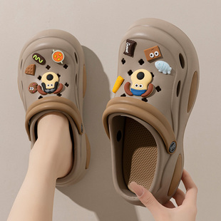 沙滩鞋 厚底踩屎感防滑两穿卡通包头半拖鞋 女夏外穿2024新款 洞洞鞋