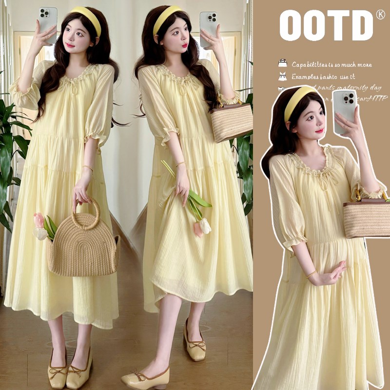 2025新款孕妇装夏素色简约气质长款连衣裙