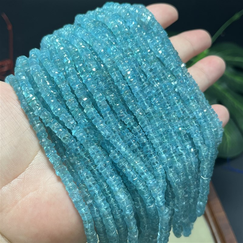 纯天然蓝磷灰约4mm不规则圆珠隔片散珠透磷灰Diy项链手链饰品配珠