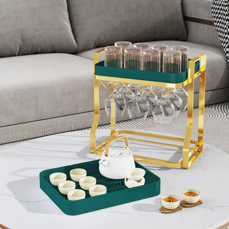 杯架收纳置物架放茶杯水杯架家用沥水双层托盘架子桌面装玻璃杯架