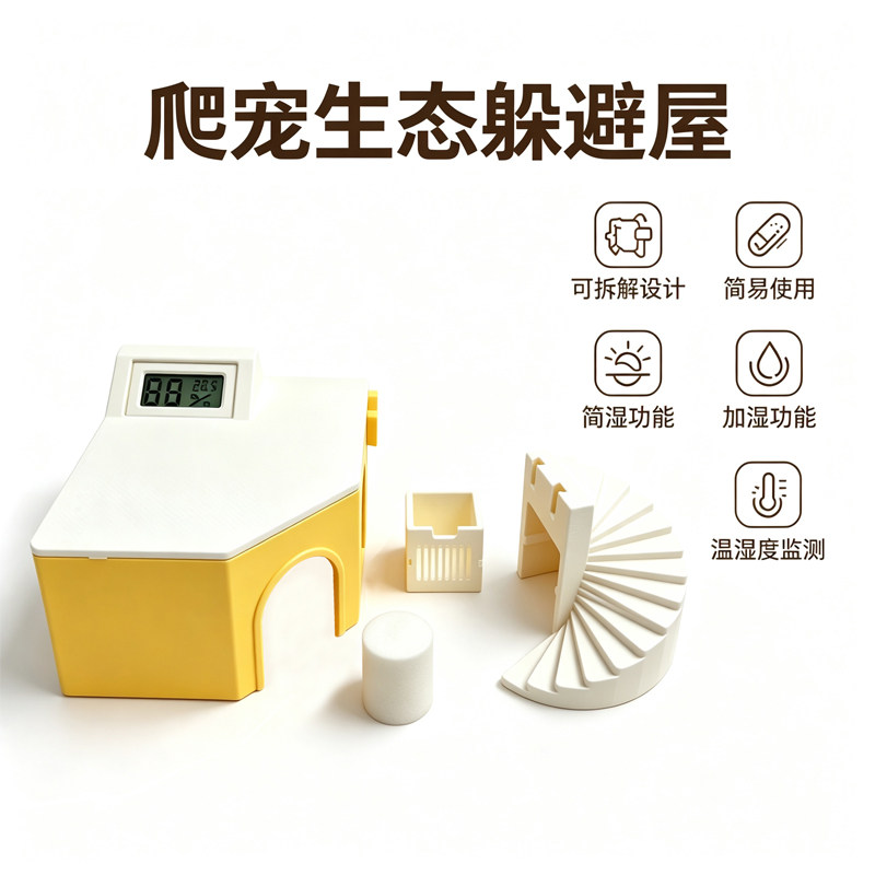 爬宠专用多功能躲避屋温湿度计图片
