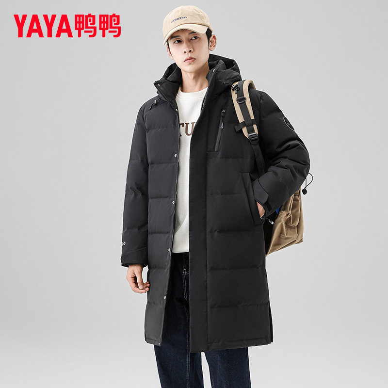 鸭鸭羽绒服中长款男冬季连帽时尚2025年新款青年加厚保暖外套潮w