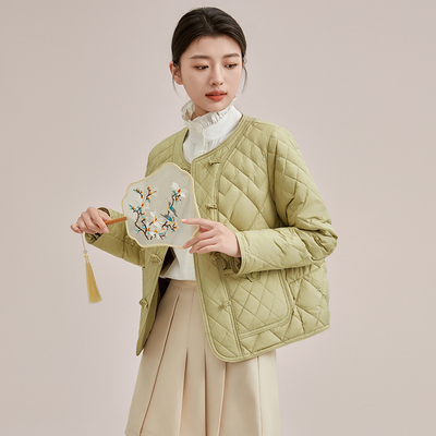 鸭鸭轻薄羽绒服女款2024年春装新款短款小个子新中式圆领薄款外套