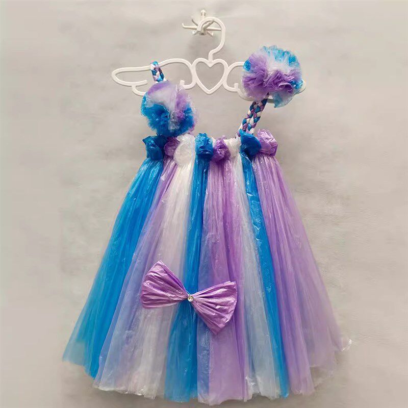 速发儿童环保时装秀服装塑手料材工y幼儿园孩料袋亲子表演走秀衣