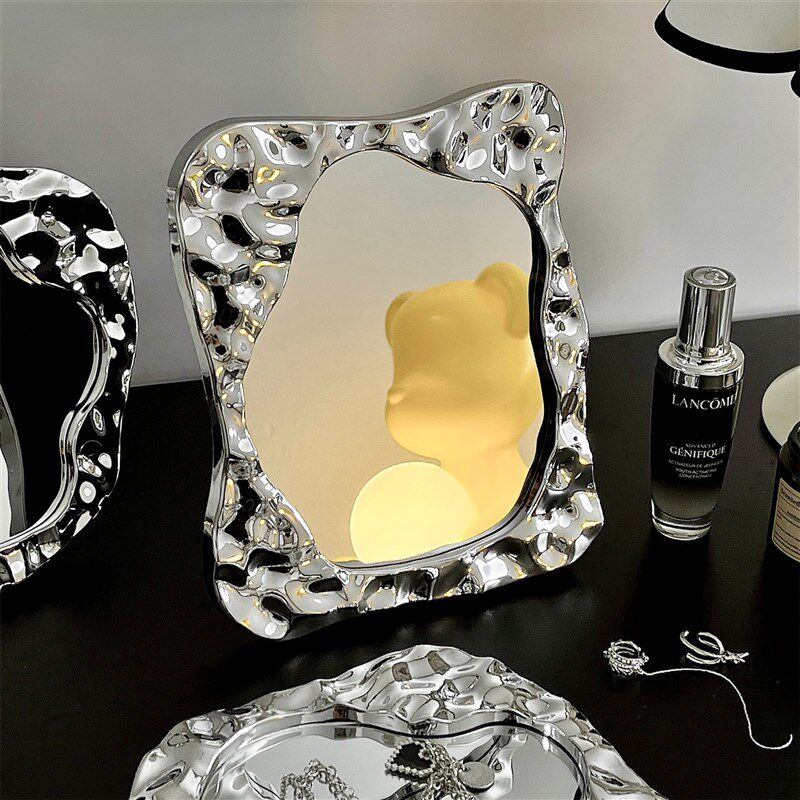 速发桌面可立化妆镜高级感学室台舍宿式家用梳妆镜办公生便携小镜