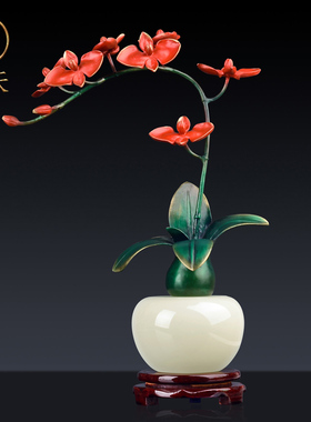 速发新中式兰花盆景摆设新铜插花家居饰品兰石玉花摆件乔迁全居礼