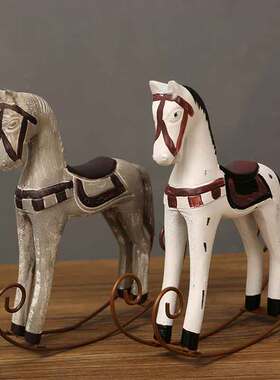 速发轻奢风木马复饰玩具美式乡村小摆件儿古怀旧工艺品老式物件装