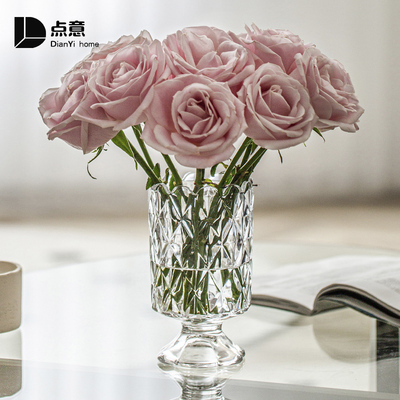 速发高脚小关瓶摆件养厅插花欧式复古透明客玄花餐桌玫瑰装饰品
