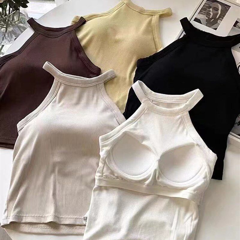 速发带胸垫一体吊带背心莫季尔春夏代大码内美打底搭背无袖挂脖上