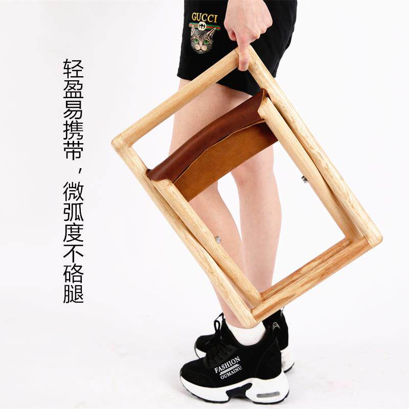 速发马扎实木牛皮折叠小凳子家用新品帆布板凳靠背便携式轻宽高椅