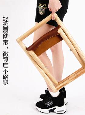 速发马扎实木牛皮折叠小凳子家用新品帆布板凳靠背便携式轻宽高椅
