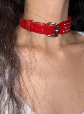 27Studio复古做旧红色皮质辣妹项圈手环重工牛皮亚文化朋克choker
