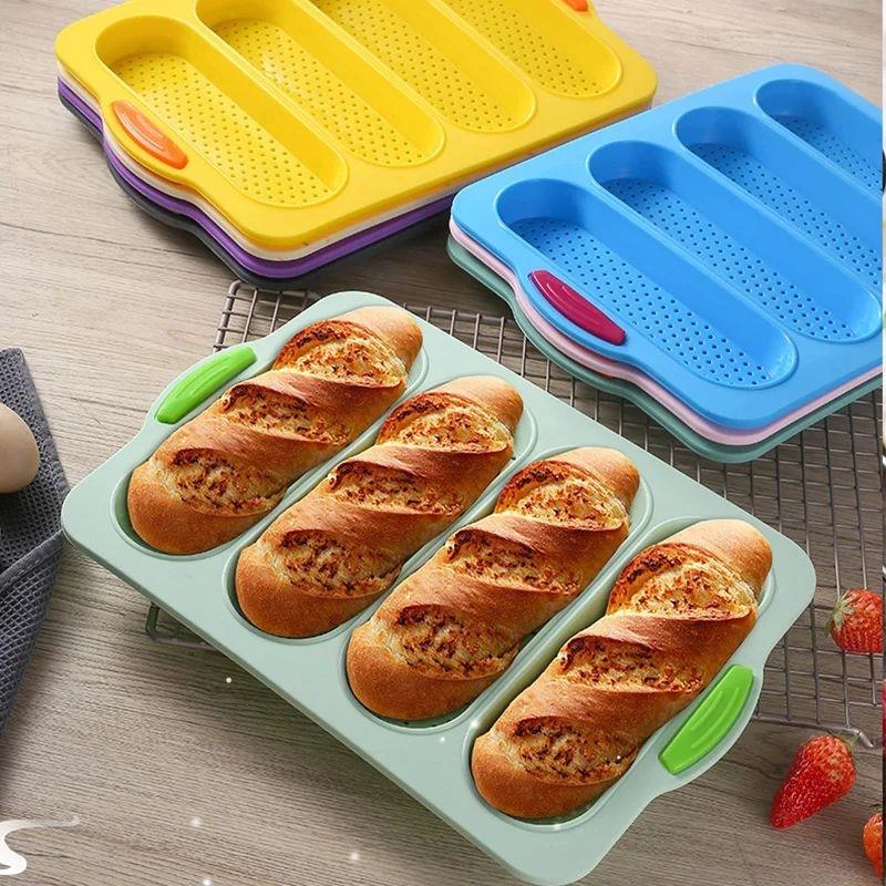 1PCS 4 Grids Silicone Mold French Bread Baking Mold Bread Ba