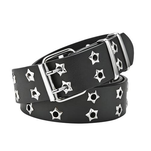Women Leather Waistband For Jeans 女士双排扣镂空朋克皮带腰带