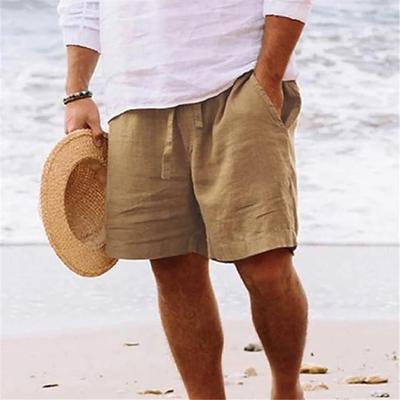 Men's shorts, cotton and linen, summer drawstring, elast