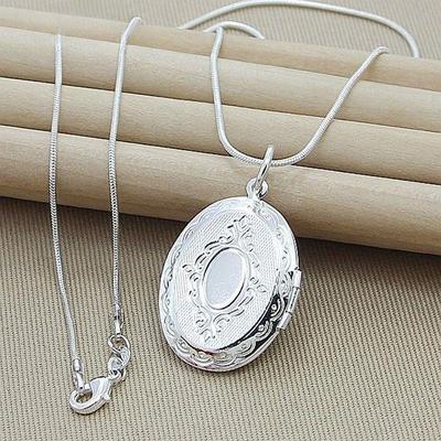 Silver Chain Necklace Silver jewelry Round Photo Locket Pend