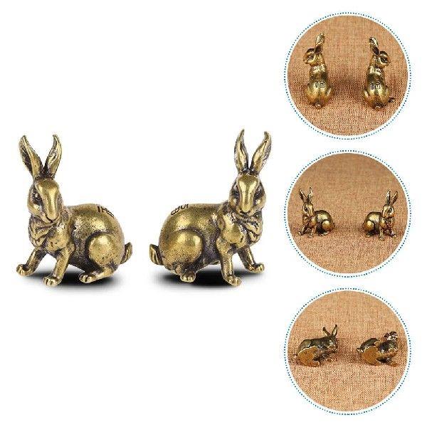2 Pcs Brass Chinese Zodiac Sign of Rabbit Cabinet