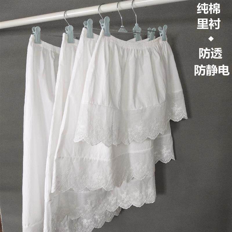 女生防走光蕾丝白色遮臀纯棉半身裙子 Girls