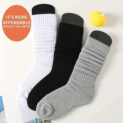 3 Pairs Pleated Mid Length Socks Women