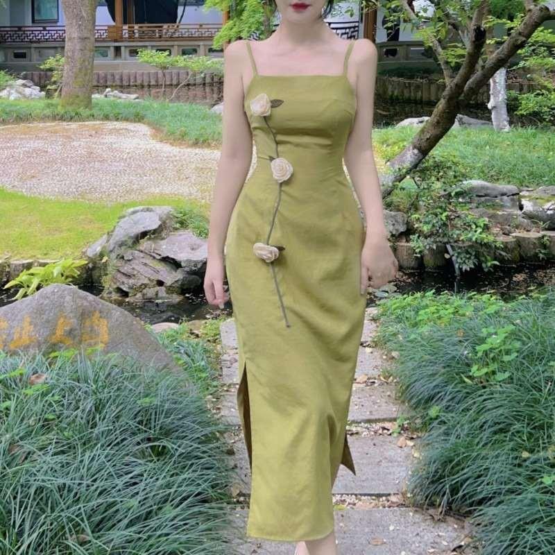 Vintage Dress Summer New Green Halter Dress French Dress Nic