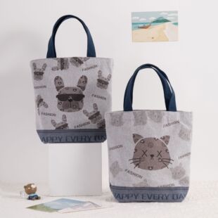 日系慵懒风卡通原创购物手提帆布包手拎轻奢猫狗日常上班通勤布包