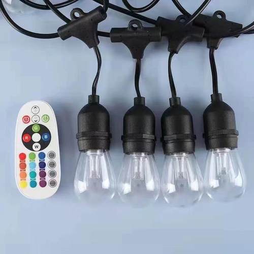 低压智能声控S14球泡灯串太阳能RGB无线遥控彩灯户外E27吊灯装饰