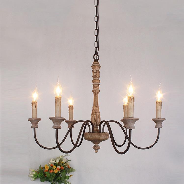 新款美式复古吊灯实木餐厅灯具客厅创意法式设计师民宿蜡烛卧室灯