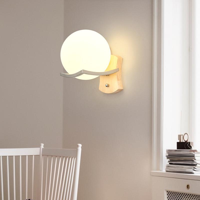 日式木艺床头壁灯卧室简约现代实木中式北欧创意客厅过道酒店灯具