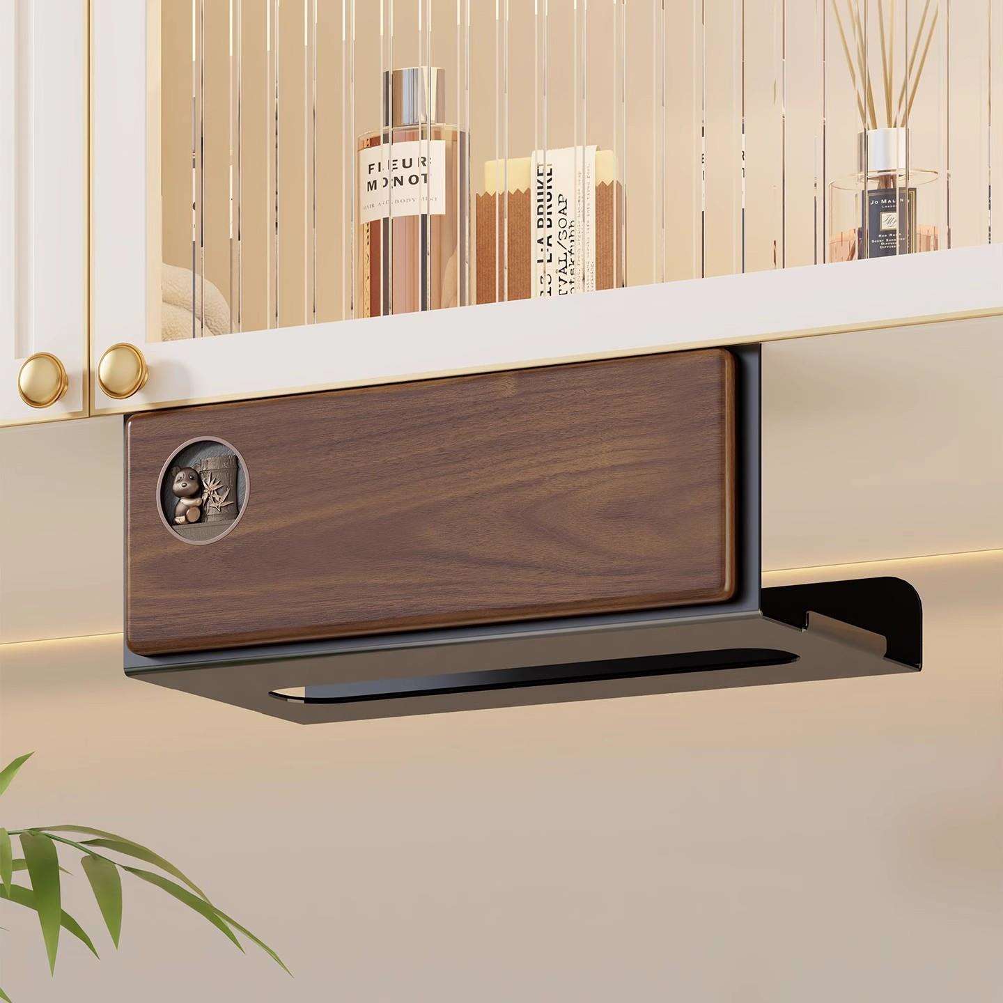 实木纸巾架挂架壁挂式橱柜抽纸置物架浴室卫生间倒挂洗脸巾收纳盒