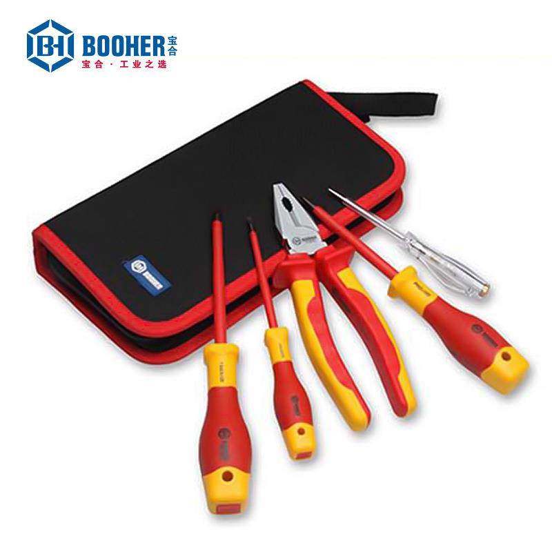 宝合(booher)5件套双色绝缘家用电工工具组套 0200201