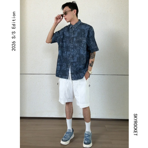 SKYROCKET扶摇老花牛仔衬衫男