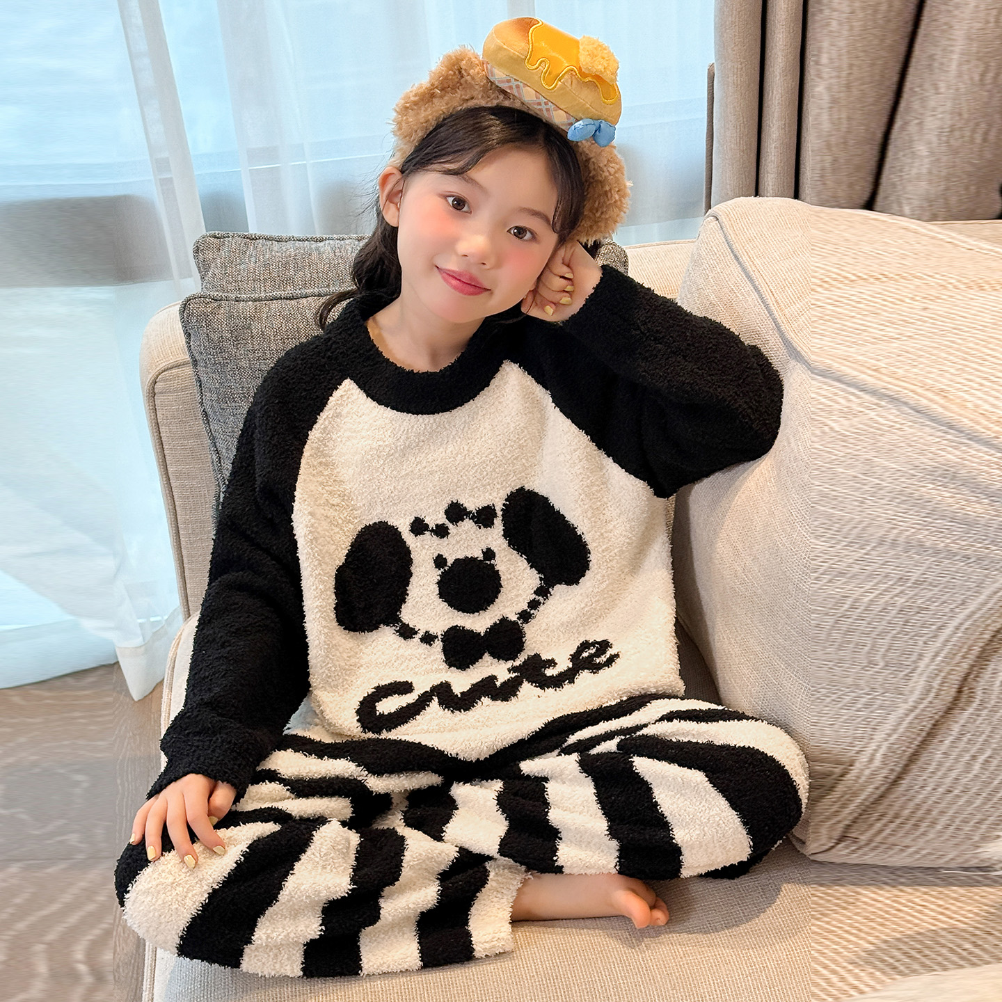 女童秋冬款加厚家居服套装睡衣潮