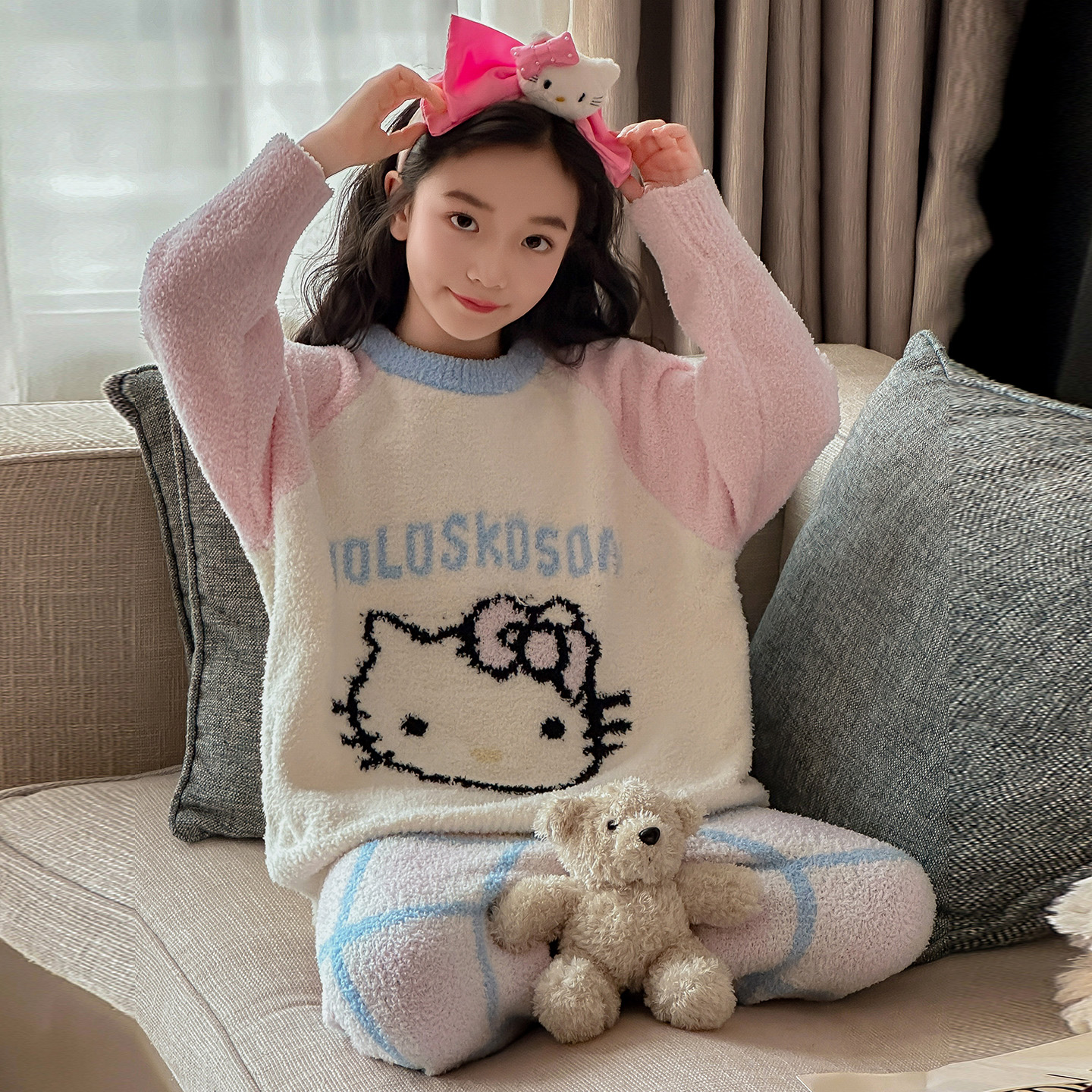 女童春秋冬款家居服套装加厚睡衣